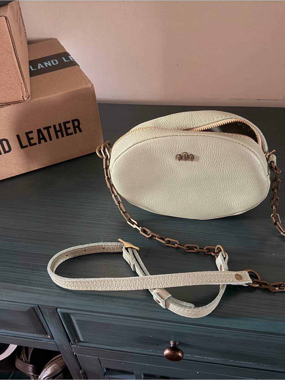 Pistachio Green Roswell Crossbody Bag with Chain Strap Portland Leather